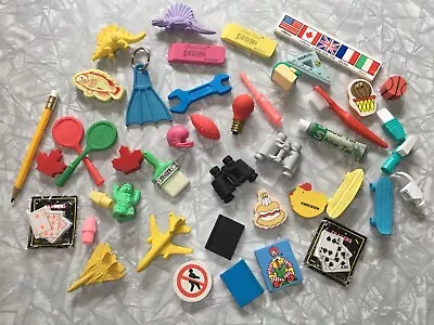 Vtg 80's/90's Lot Of 45+ Shaped 3D Erasers Printed/Key Chain Rubber Collection • $25.44