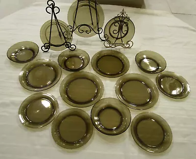 Vintage Vereco France Smoke Glass Plates Bowls Lot Of 15 • $74.99