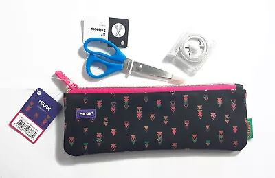 Pencil Case Scissors Measuring Tape Set Small Slim Soft Zipper GIFT20 ID CS04 • £9.93