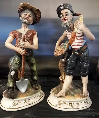 2x Vintage Italian Capodimonte Figures Fish Seller & Gardner • £32.99