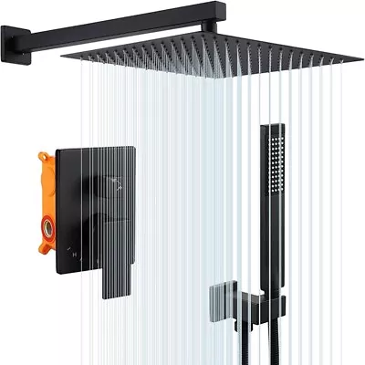 £82 • Buy Black Concealed Bathroom Mixer Shower Set 30 Cm Square Rainfall Head Hand Spray