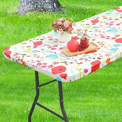 Rectangle Vinyl Tablecloth Fitted Table Cover 100% Waterproof Elastic Edge F • $22.49