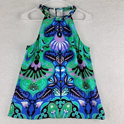 Alice & Trixie  100% Silk Colorful Halter Top Sleeveless Blue Green Purple Small • $27.99