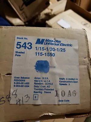 Magnetek 543 Shaded Pole Motor 1/15-1/20-1/25 HP 1550 RPM 115V NOS • $37.99