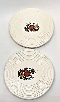 McCoy Round White Veggie Design Ceramic Trivets 1052 Set Of 2 Vintage  • $18.85