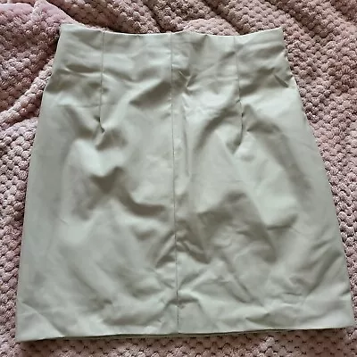 H&m Cream Faux Leather Skirt Uk Size 12 Bnwt • £14