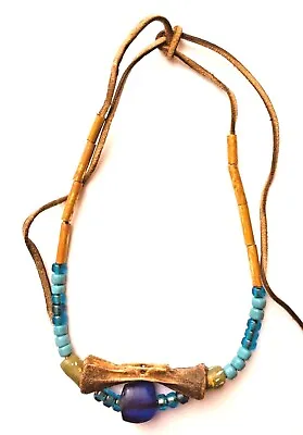 Necklace - South American Vertebrae & Blue Amethist Central Bead Original • $44.95