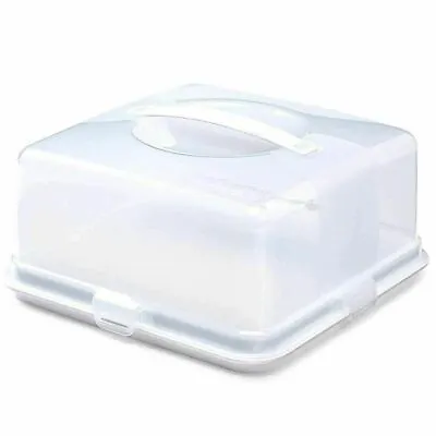 Plastic Cake Box Square Cake Storage Carrier Container Clear Lockable Lid Cover • £10.99