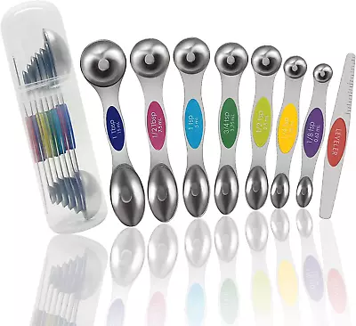Magnetic Measuring Spoons Set Stainless Steel Multicolor Set Of 8 For Kitch... • $16.99