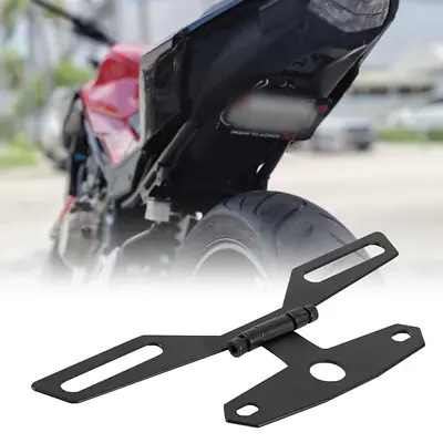 Motorcycle License Plate Holder Tail Rear Light Bracket Flip Up Fold Adjustable • $10.70