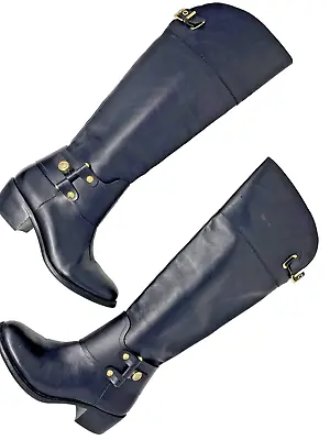 Vince Camuto Womens Brooklee Boots Black Leather Straps Over Knee Zip 8.5 B $275 • $29