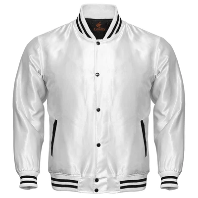 £53.99 • Buy Baseball Letterman College Varsity Bomber Super Jacket Sports Wear White Satin