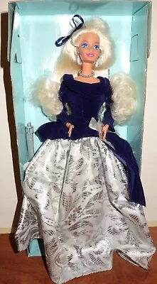 Barbie Holiday Silver  Blue Winter Velvet Avon Doll Out Of Box • $16.90