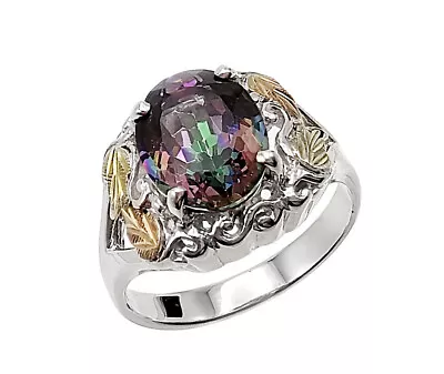 Black Hills Gold On Sterling Silver Ring W Mystic Fire Topaz Size 7.5 FAST SHIPP • $156