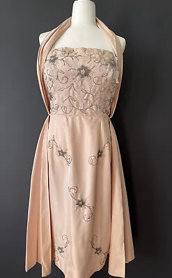 Nwt Vintage Smart Miss Pink Satin Polyester Beaded Spaghetti Strap Wiggle Dress • $124