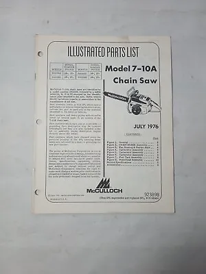 Vintage Dealer McCulloch Illustrated Parts List 1976 Mac 7-10a G7137 • $30