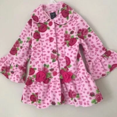 Mack & Co. Infant Girl 24M Pink Floral Soft Fleece Jacket Button Down *EUC* • $14.99