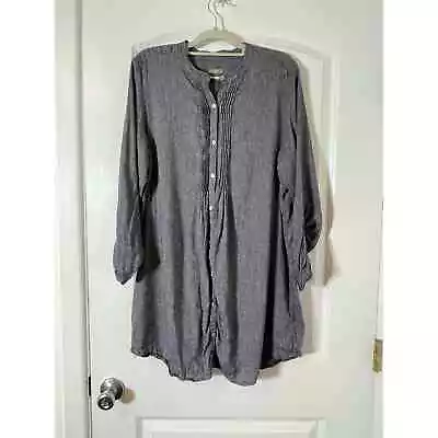 J Jill Blue Gray Chambray Pleated Linen Blend Shirt Dress Large Petite • $17.50