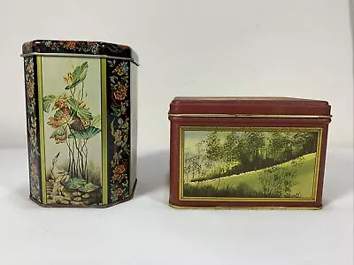 Vintage Tin Metal Canister Lidded Box Lot X2 • $12