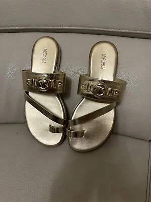 Michael Kors Metallic Leather Logo Gold Sandals 9M • $45