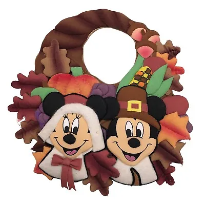 Vintage Disney Mickey & Minnie Mouse Pilgrim Thanksgiving Fall Door Hanger • $30