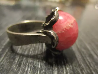 Vintage Mid Century Modern Modernist Brutalist 835 Silver Pink Dome Ring 6.5 • $95