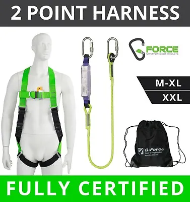 G Force 2 Point Shock Absorbing Height Safety Fall Arrest Harness Lanyard Kit • £53.89