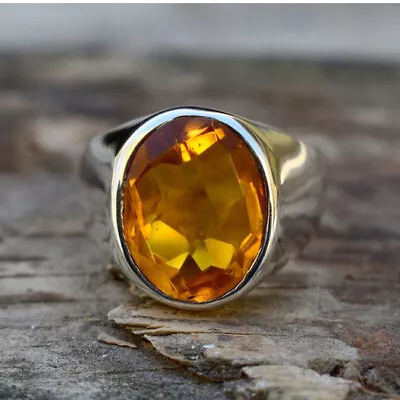 $39 • Buy Madeira Citrine Quartz 925 Sterling Silver Handmade Men's Birthstone Gift Ring