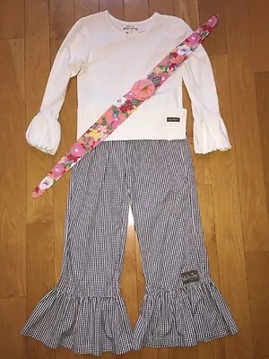Matilda Jane Picnic Ruffle Pants Cloudy Puffer Tee Hometown Nancy Belt Set 10 14 • $65