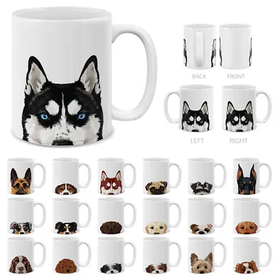 Dog Design Ceramic Travel Mug Home Tea Coffee Cup With Handgrip 11 OZ • $15.99