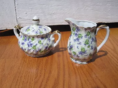 Lefton China Violets Chintz Mini Creamer And Sugar Bowl • $22.95