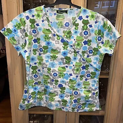 Frog Scrub Top Medium Pockets Pediatrics Veterinarian Womens • $9.99