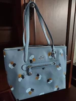 Auth Coach Cornflower Blue Floral Flora Print Taylor Tote Shoulder  Bag #37226 • $95