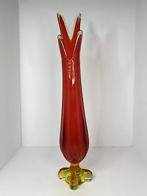 HTF Vintage MCM Viking Glass 20” Swung Vase 1964 Only 4 Square Persimmon • $149.99