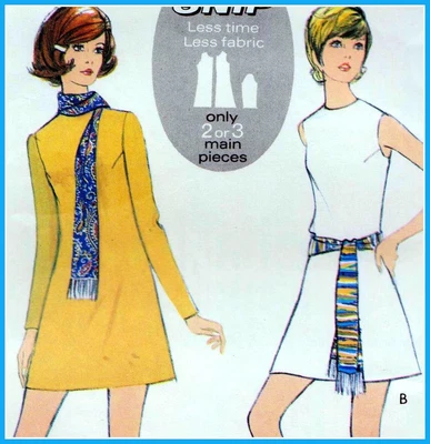 £7.99 • Buy EASY Vintage 60s DRESS & SCARF Sewing Pattern Bust 34  87 Cm RETRO Mod REVIVAL