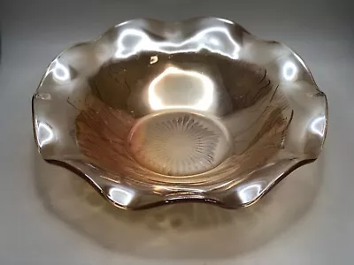 Fruit Bowl Jeannette Iris Iridescent  Marigold Carnival Glass Bowl Wave Edge • $16.55