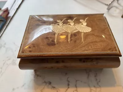 Vtg. Handcrafted 3 Ballerinas Wood Inlay Music/Trinket Box Plays O Sole Mio • $39.99