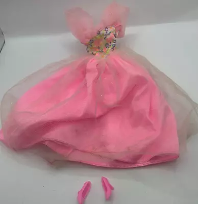 Vintage 1990s Barbie Fashions Pink Dress Tulle Flower Gown Blouse Shoes TLC • $9.99