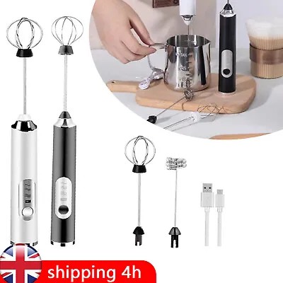 Rechargeable Electric Milk Coffee Frother Whisk Egg Beater Handheld Frappe Mixer • £9.99