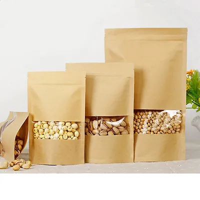 Resealable Stand Up For Zip Kraft Paper Food Lock Packaging Bag With Window Pack • $395