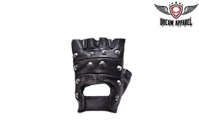 Classic Black Fingerless Leather Studded Motorcycle Biker Riding Gloves • $19.75