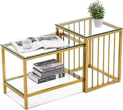 Ivinta Nesting Coffee Table With Glass Shelves Central Table With Metal Frame • $89.90