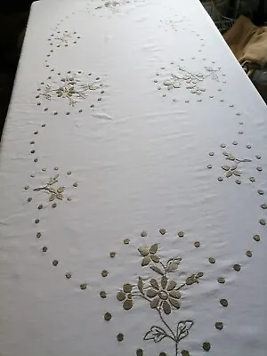 £31.20 • Buy Pretty Vintage French Embroidered Tablecloth 67” X 100” Bright White