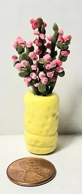 1pc. Yellow Vase With Pink & Red Flowers (Custom Clay Dollhouse Miniatures) • $15.48