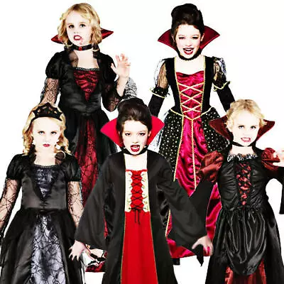 Girls Wicked Queen Vampire Princess Halloween Kids Fancy Dress Costume Age 3-10 • £16.99