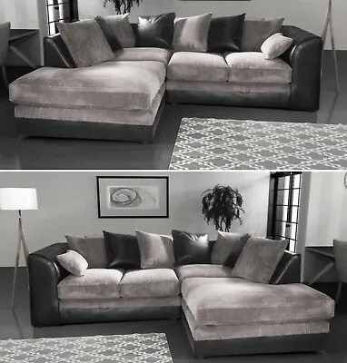 £269 • Buy Black & Grey Sofa Luca Corner Suite Cord Fabric + Leather Modern Left Right 3&2