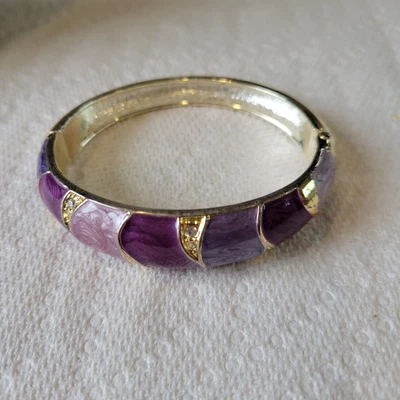 $15.74 • Buy Purple Enamel Clasp Bangle Crystal Accents