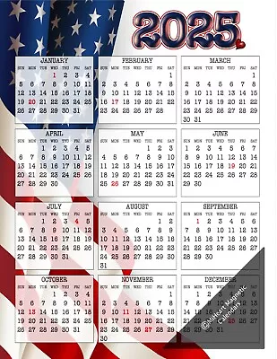 2025 - 12 Month MiHeart Magnetic Refrigerator Calendar 8.5 X11  (American Flag) • $11.40