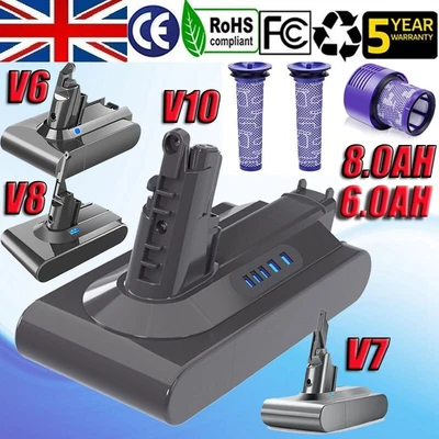 £16.99 • Buy 8.0AH Battery For Dyson V6 V7 Animal V8 V10 Fluffy SV10 SV12 Vac SV03 SV05 SV06