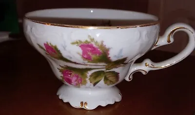 Beautiful Floral Cup -  Made In Occupied Japan - Pink Rose With Gold Trim • $5